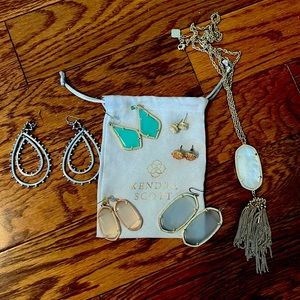 Bundle of Kendra Scott Jewelry.  Seven pairs of earrings and a necklace.